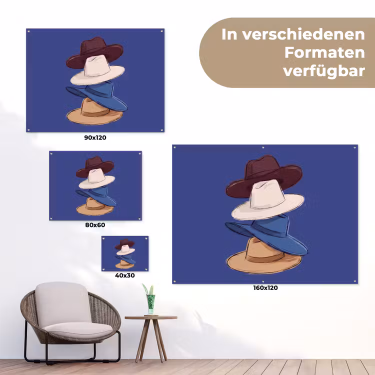 Hoeden - Gestapeld - Mode - Kleurrijk - Illustratie tuinposter los doek klein -Xsfeer9_DE