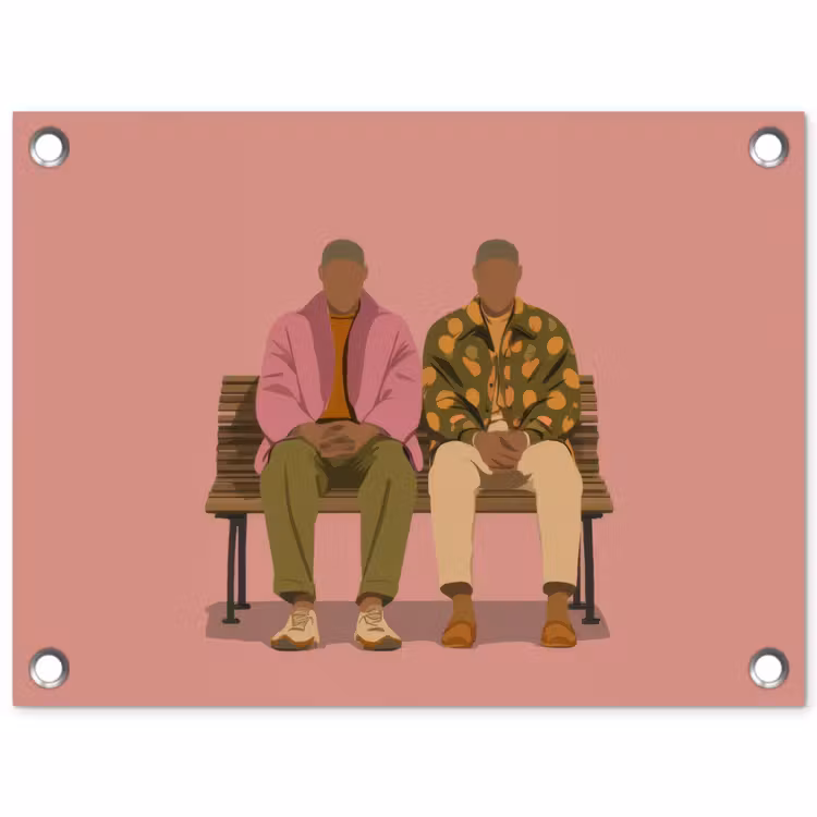 Illustratie - Bankje - Personen - Minimalistisch tuinposter los doek klein -3d