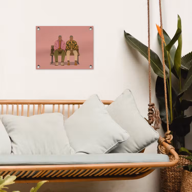 Illustratie - Bankje - Personen - Minimalistisch tuinposter los doek klein -sfeer7