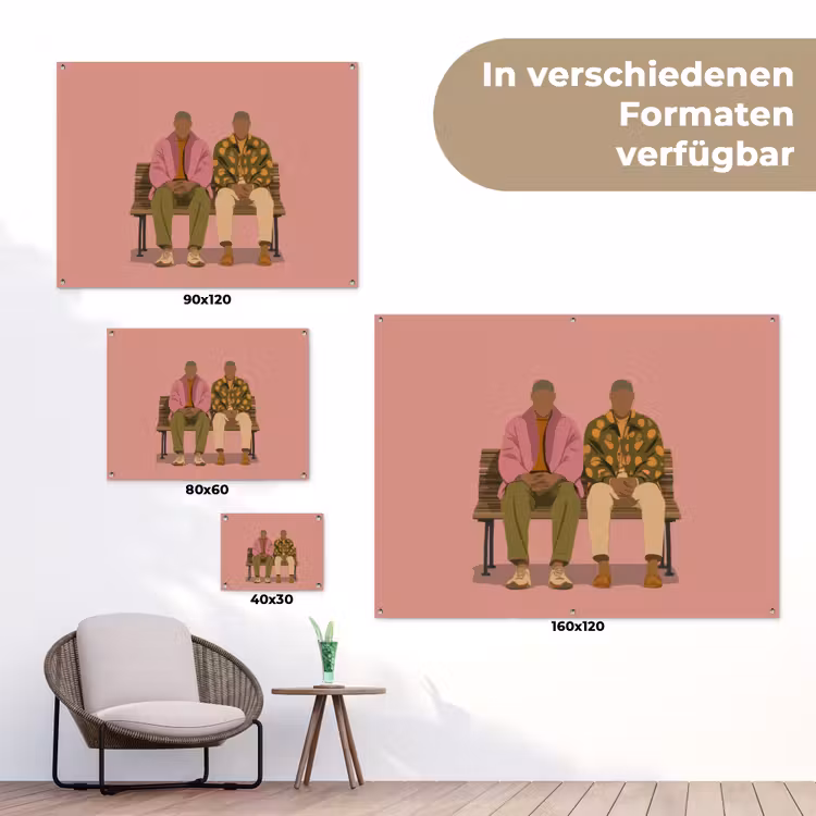 Illustratie - Bankje - Personen - Minimalistisch tuinposter los doek klein -Xsfeer9_DE
