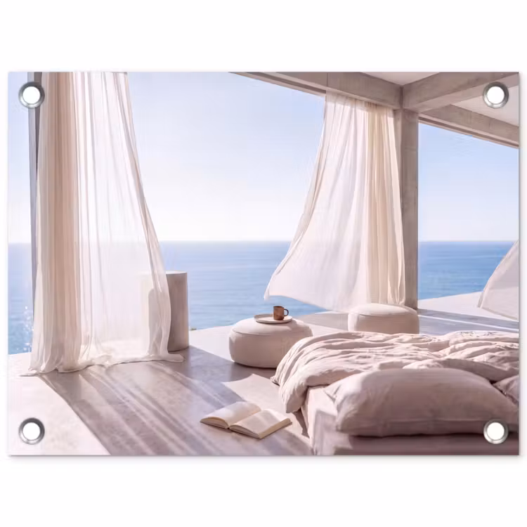Interieur - Zeezicht - Modern - Rust - Beige tuinposter los doek klein -3d