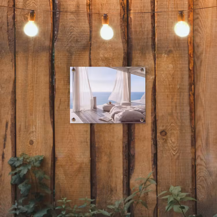 Interieur - Zeezicht - Modern - Rust - Beige tuinposter los doek klein -sfeer1