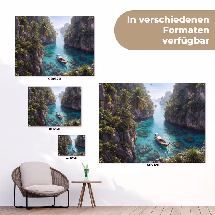 Eiland - Tropisch - Water - Palmbomen - Natuur tuinposter los doek klein -Xsfeer9_DE
