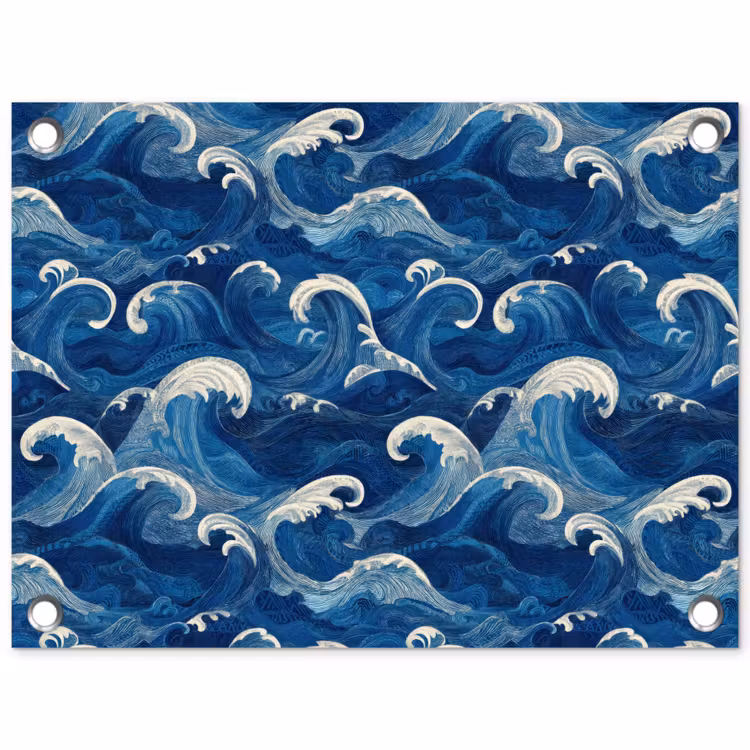 Japans - Oceaan - Golven - Blauw tuinposter los doek klein 239 -3d