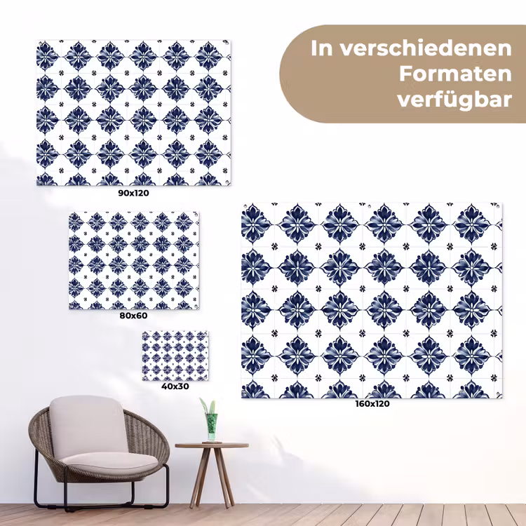 Tegelmotief - Blauw - Wit - Bloem tuinposter los doek klein 239 -Xsfeer9_DE
