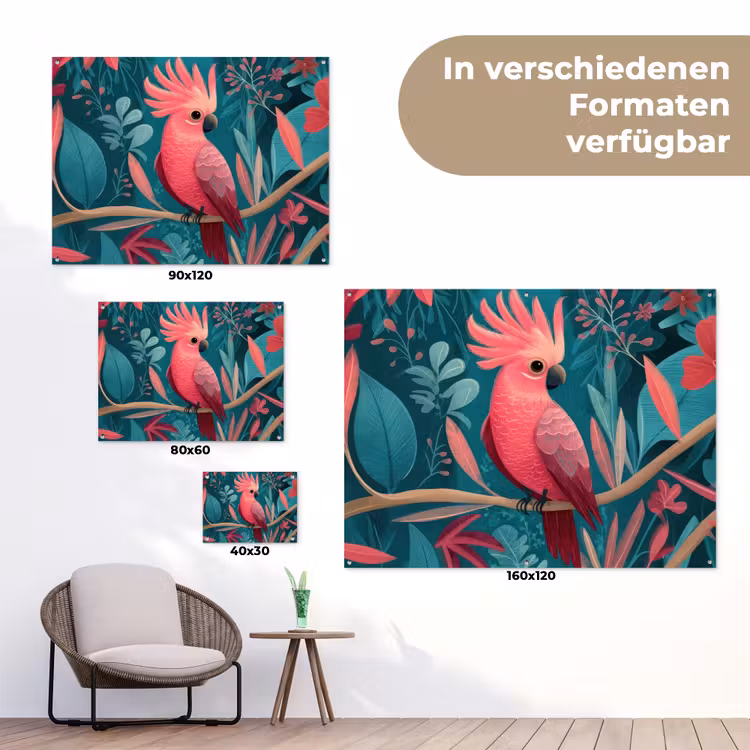 Kaketoe - Tropische bladeren - Tak tuinposter los doek klein -Xsfeer9_DE
