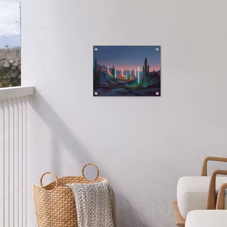 Cactus - Lichtzuilen - Zonsondergang tuinposter los doek klein -sfeer8