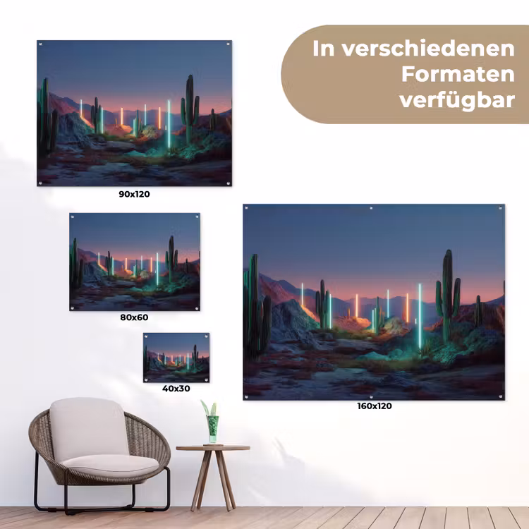 Cactus - Lichtzuilen - Zonsondergang tuinposter los doek klein -Xsfeer9_DE