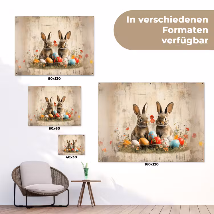 Konijnen - Bloemen - Eieren tuinposter los doek klein -Xsfeer9_DE