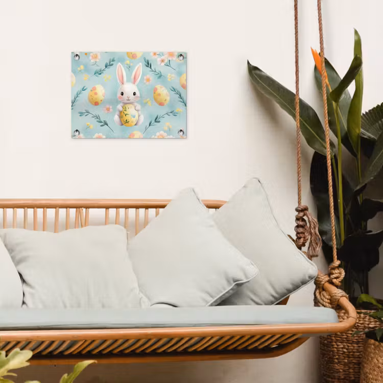 Konijn - Eieren - Takjes tuinposter los doek klein -sfeer7