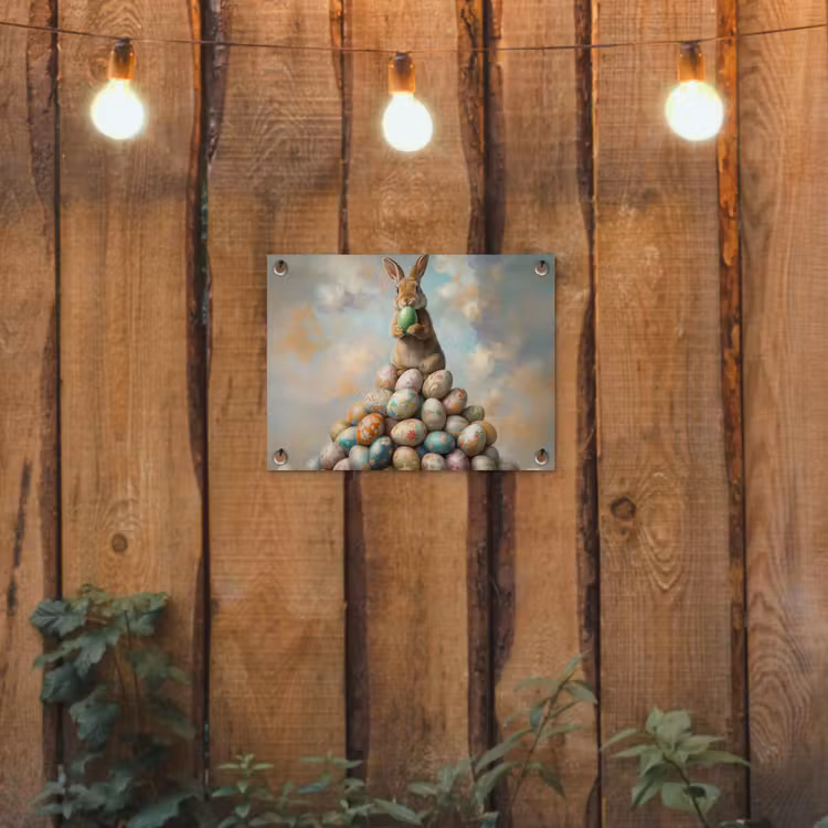Konijn - Eieren - Kleurrijk tuinposter los doek klein -sfeer1