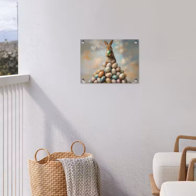 Konijn - Eieren - Kleurrijk tuinposter los doek klein -sfeer8