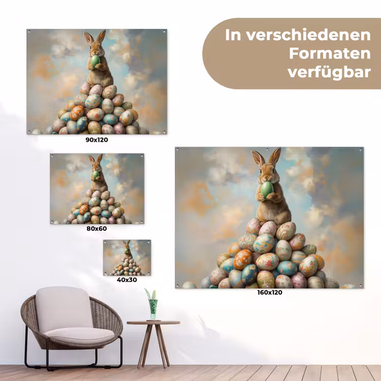 Konijn - Eieren - Kleurrijk tuinposter los doek klein -Xsfeer9_DE