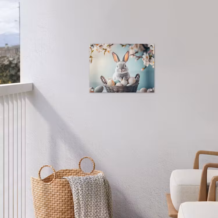 Konijn - Eieren - Mand tuinposter los doek klein -sfeer8
