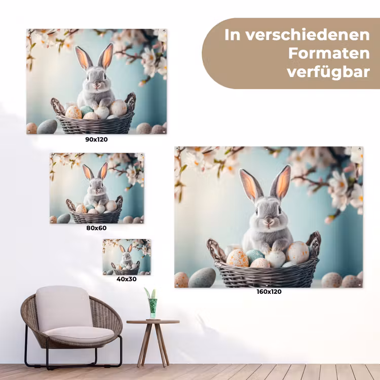 Konijn - Eieren - Mand tuinposter los doek klein -Xsfeer9_DE