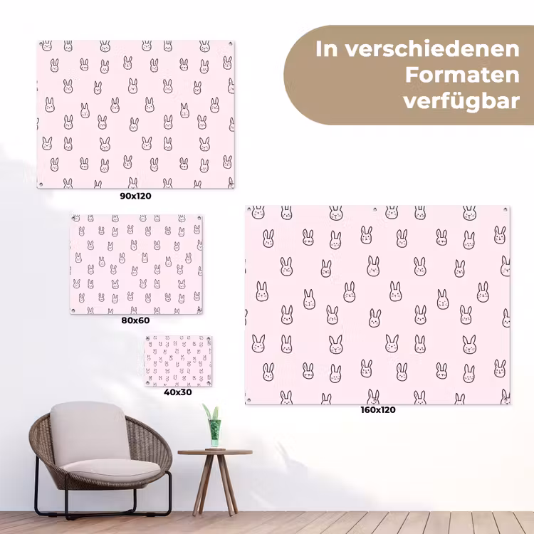 Konijnen - Minimalistisch - Roze tuinposter los doek klein 239 -Xsfeer9_DE