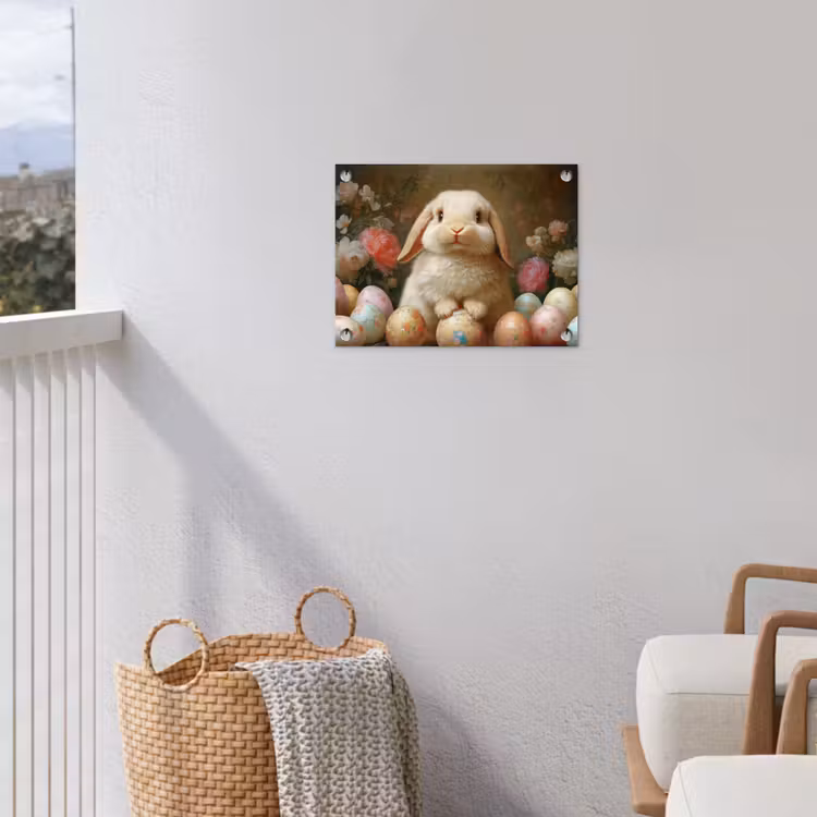 Konijn - Paaseieren - Stilleven tuinposter los doek klein -sfeer8