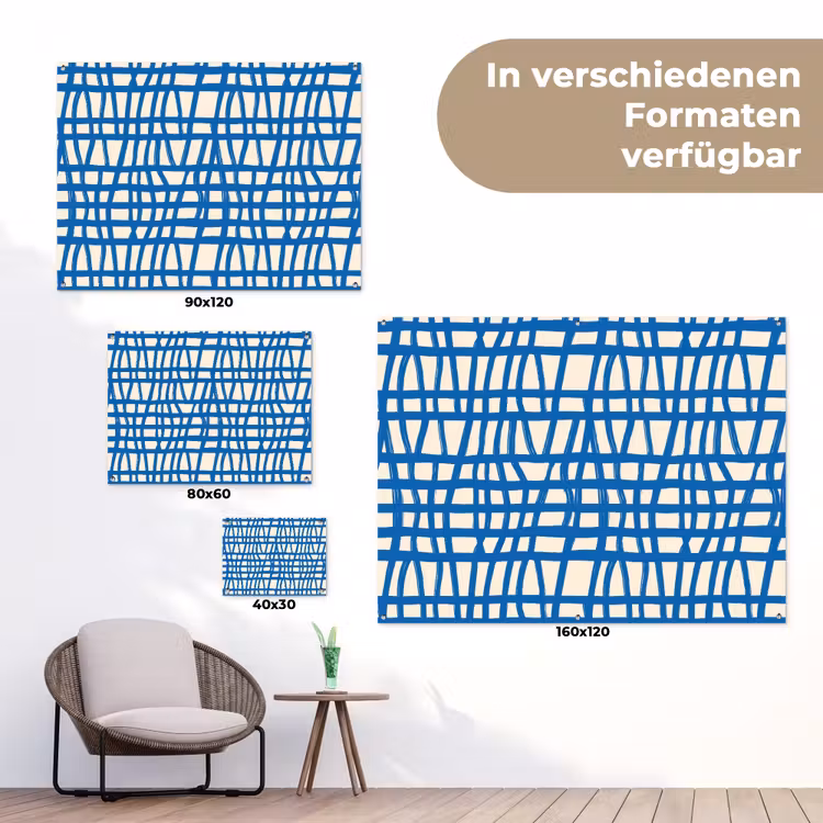 Ruitpatroon - Blauw - Crème tuinposter los doek klein 239 -Xsfeer9_DE