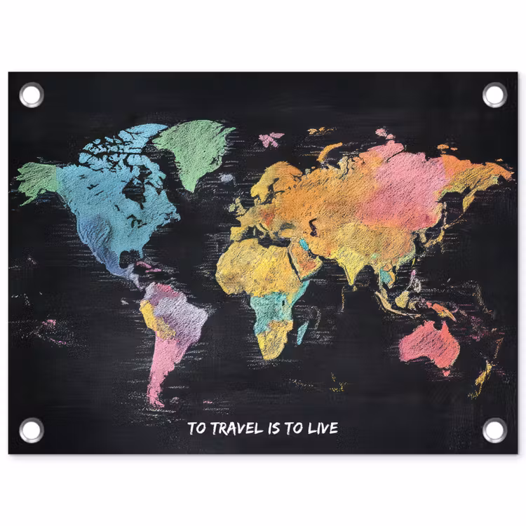 Kaart - Krijt - Regenboog - Quote tuinposter los doek klein -3d