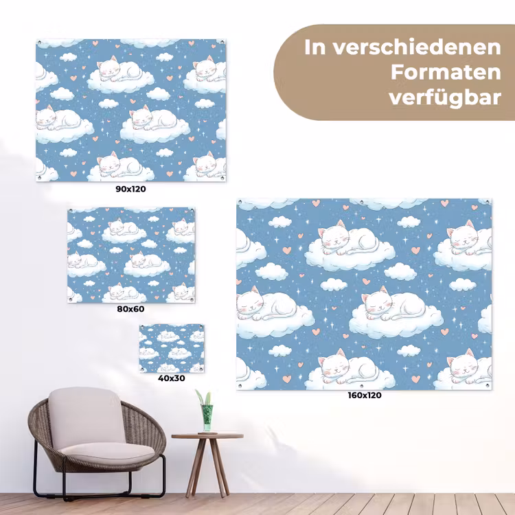 Kitten - Wolken - Blauw tuinposter los doek klein 239 -Xsfeer9_DE