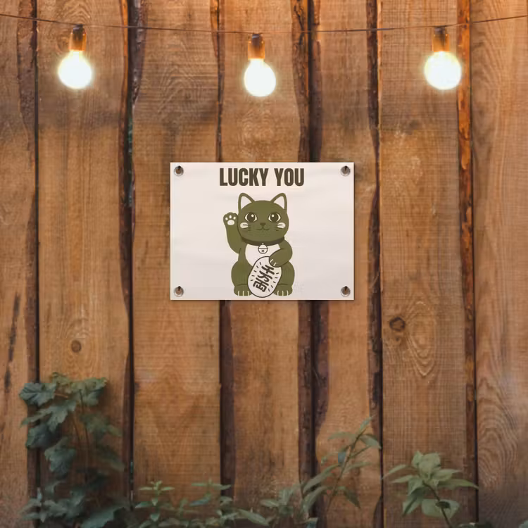 Kat - Geluk - Dieren - Modern - Groen tuinposter los doek klein -sfeer1