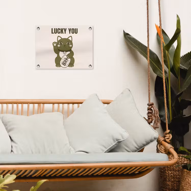 Kat - Geluk - Dieren - Modern - Groen tuinposter los doek klein -sfeer7