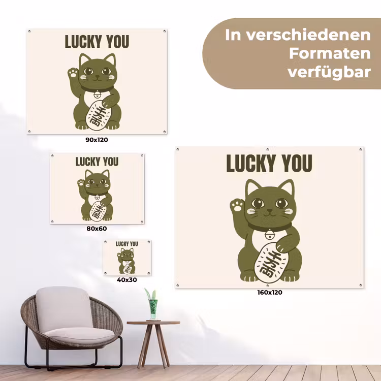 Kat - Geluk - Dieren - Modern - Groen tuinposter los doek klein -Xsfeer9_DE