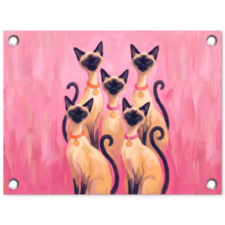 Kat - Groep - Dieren - Modern - Roze tuinposter los doek klein -3d