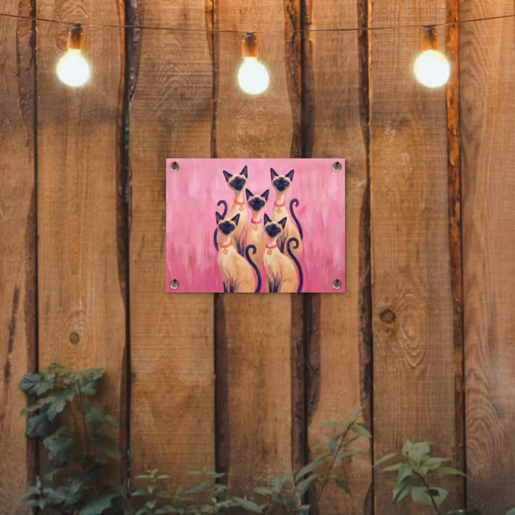 Kat - Groep - Dieren - Modern - Roze tuinposter los doek klein -sfeer1