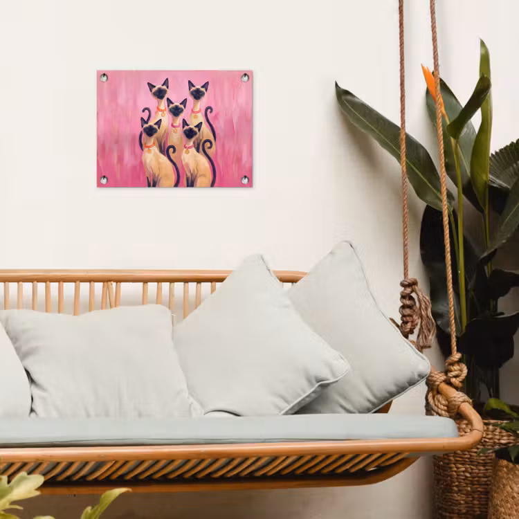 Kat - Groep - Dieren - Modern - Roze tuinposter los doek klein -sfeer7