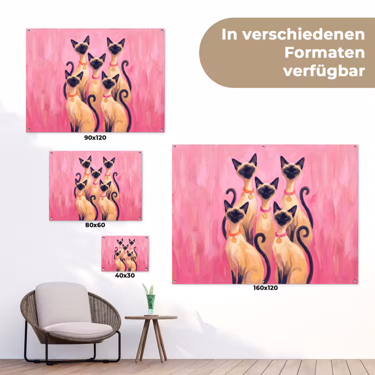 Kat - Groep - Dieren - Modern - Roze tuinposter los doek klein -Xsfeer9_DE