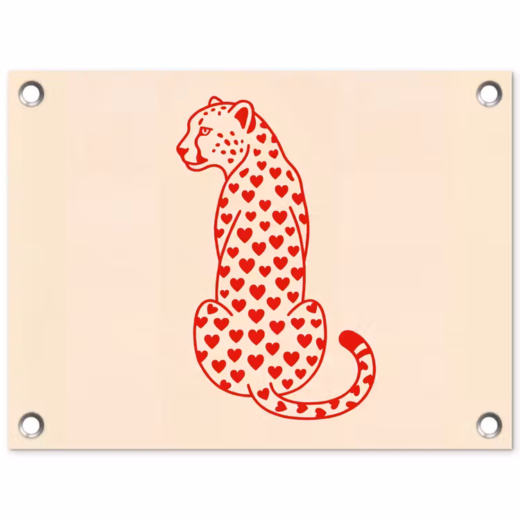 Kat - Harten - Dieren - Modern - Rood tuinposter los doek klein -3d
