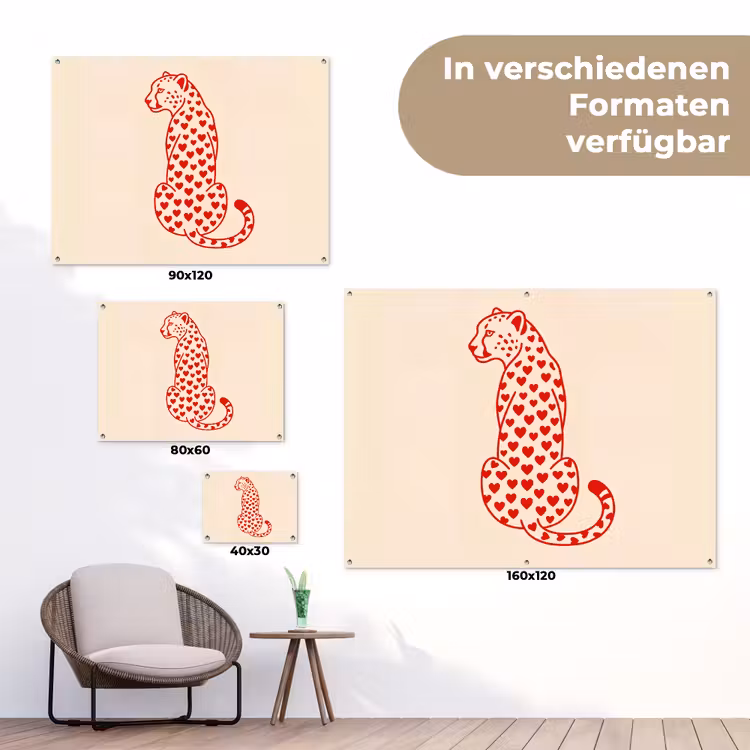 Kat - Harten - Dieren - Modern - Rood tuinposter los doek klein -Xsfeer9_DE