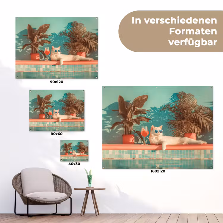 Kat - Zwembad - Zonnebril - Drankje tuinposter los doek klein -Xsfeer9_DE
