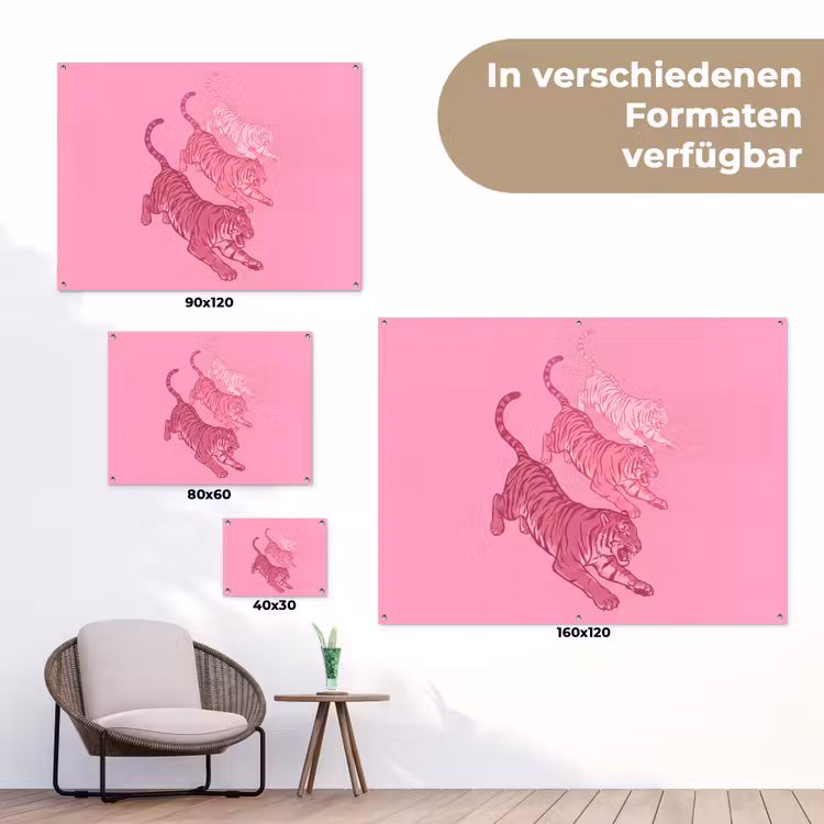 Kat - Springend - Dieren - Roze - Modern tuinposter los doek klein -Xsfeer9_DE
