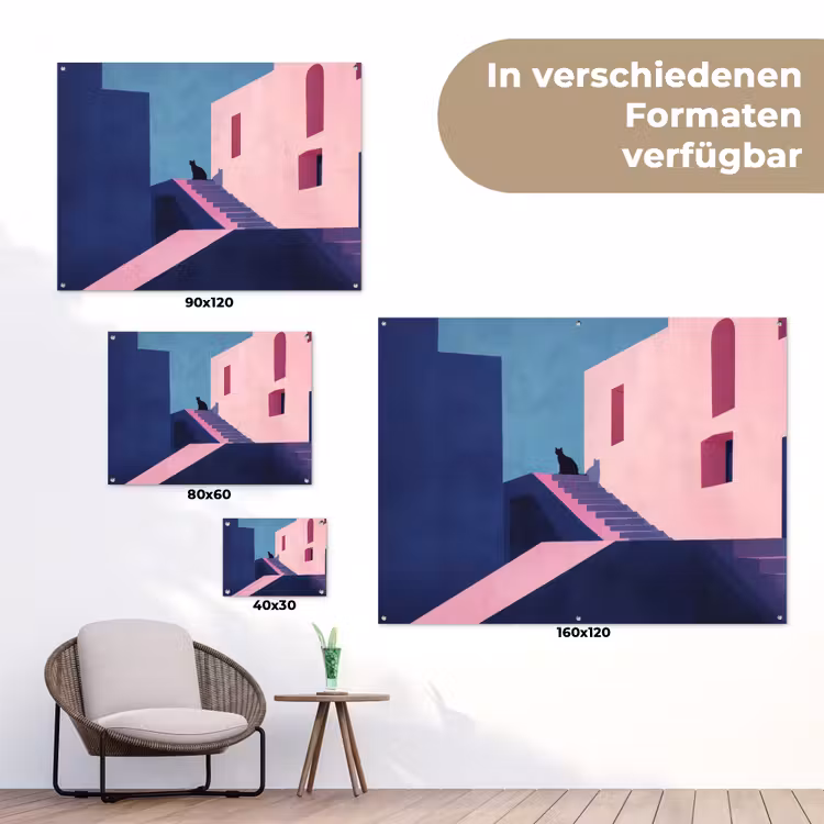 Kat - Trap - Gebouwen - Schaduwcontrasten tuinposter los doek klein -Xsfeer9_DE