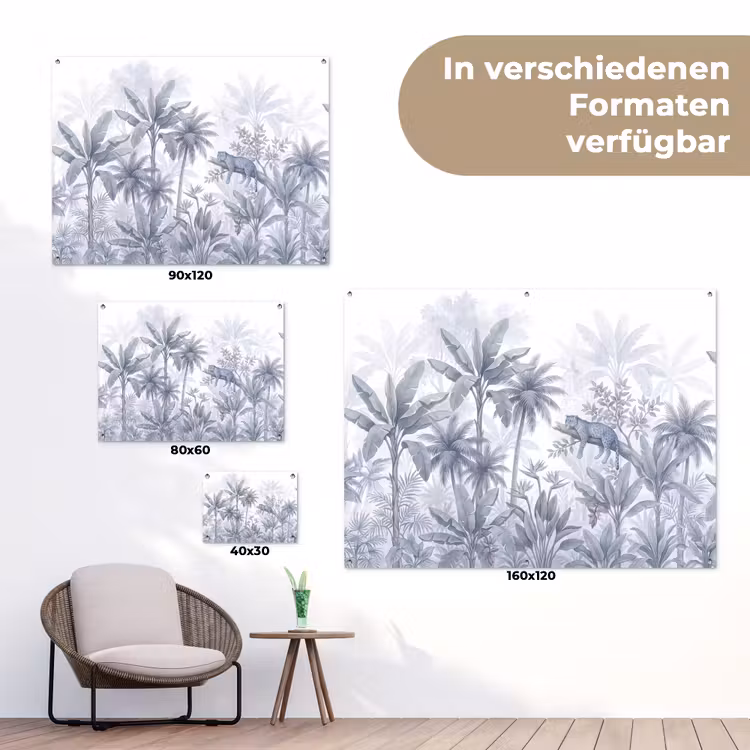 Kat - Tropisch bos - Modern - Grijs tuinposter los doek klein -Xsfeer9_DE
