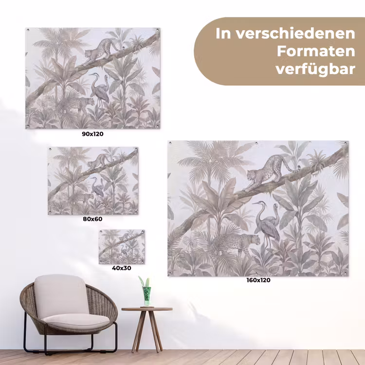Kat - Vogel - Jungle - Illustratie - Dieren tuinposter los doek klein -Xsfeer9_DE