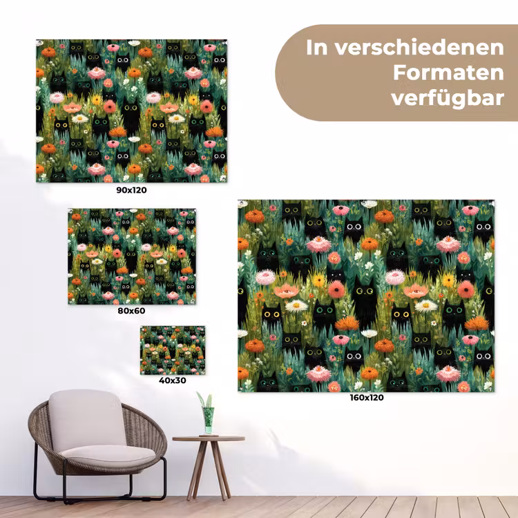 Katten - Bloemen - Kleurrijk tuinposter los doek klein 239 -Xsfeer9_DE
