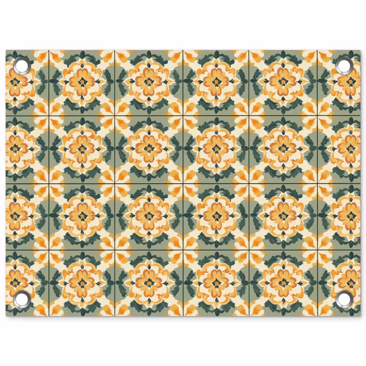 Keramiek - Verweerd - Kleurrijk tuinposter los doek klein 239 -3d