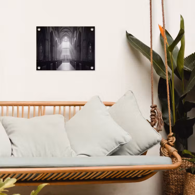Kerk - Interieur - Lichtstralen - Architectuur - Klassiek tuinposter los doek klein -sfeer7