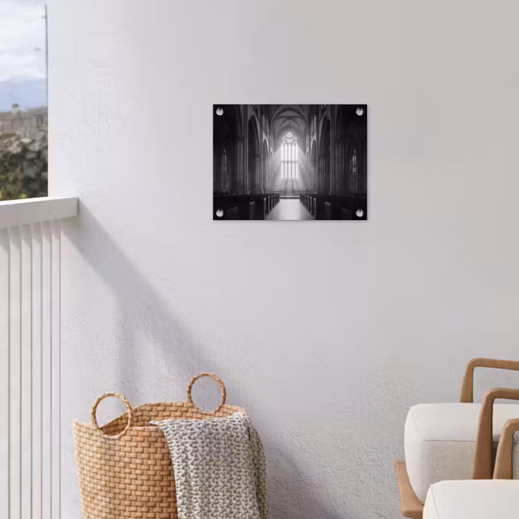 Kerk - Interieur - Lichtstralen - Architectuur - Klassiek tuinposter los doek klein -sfeer8