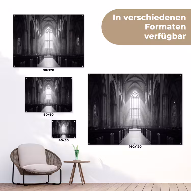 Kerk - Interieur - Lichtstralen - Architectuur - Klassiek tuinposter los doek klein -Xsfeer9_DE