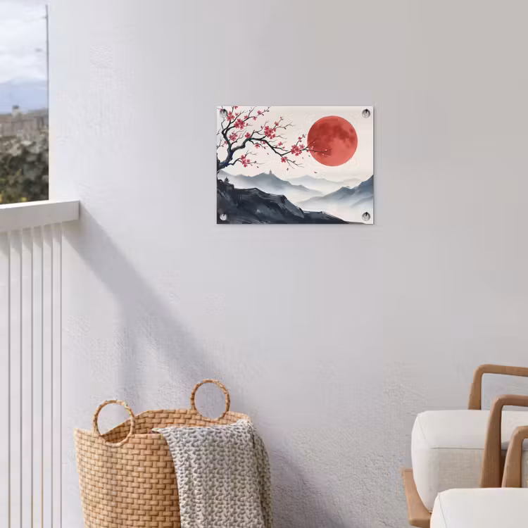 Kersenbloesem - Oosters - Rood tuinposter los doek klein -sfeer8