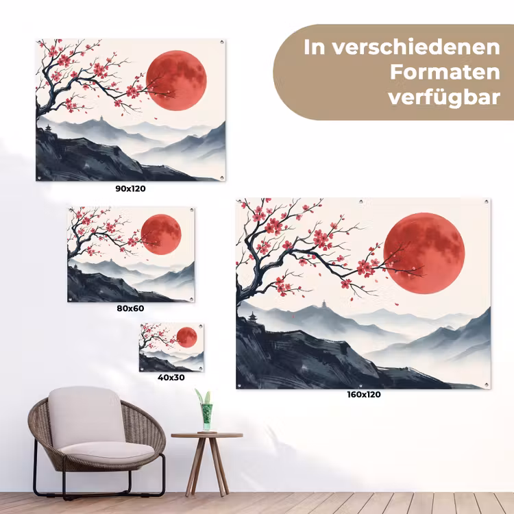 Kersenbloesem - Oosters - Rood tuinposter los doek klein -Xsfeer9_DE