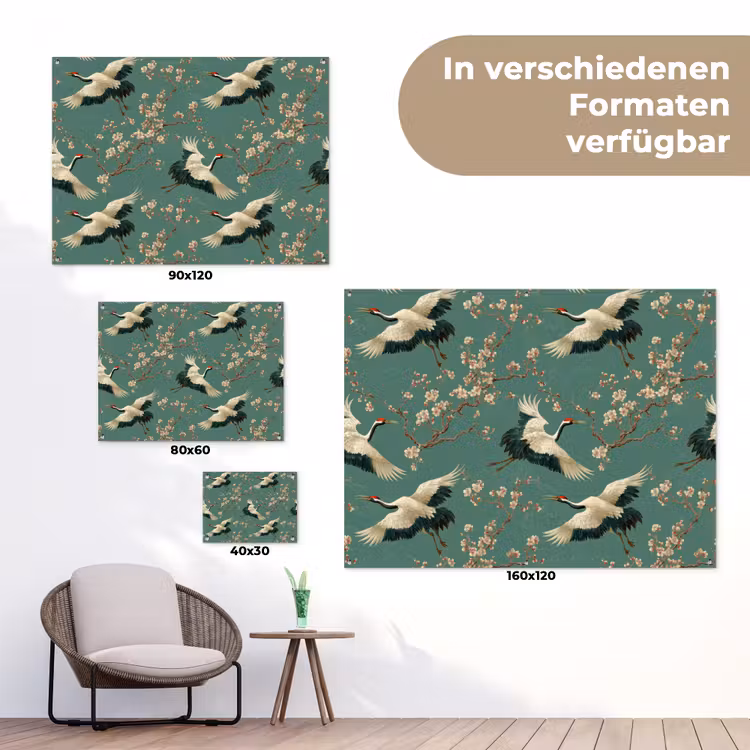 Kersenbloesem - Kraamvogels - Groen tuinposter los doek klein 239 -Xsfeer9_DE