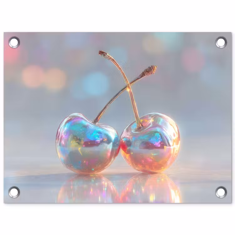 Kersen - Glanzend - Regenboogkleur tuinposter los doek klein -3d