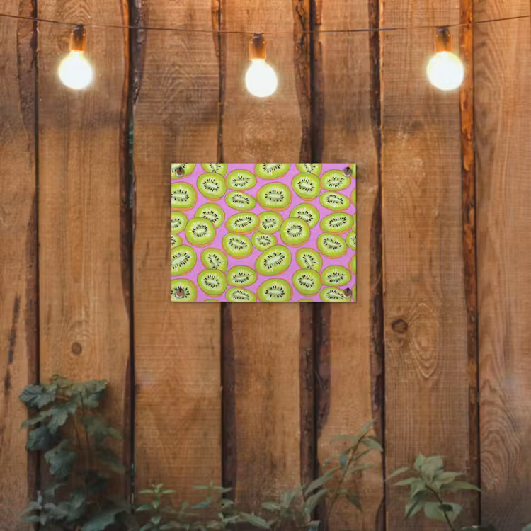 Kiwi - Speels - Groen tuinposter los doek klein 239 -sfeer1