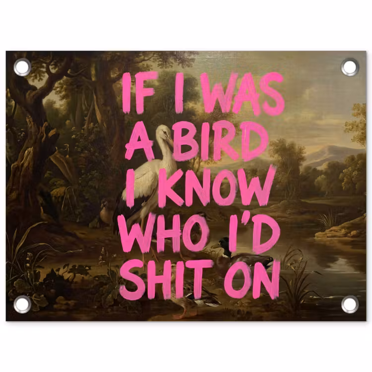 Klassiek - Humor - Roze tuinposter los doek klein -3d