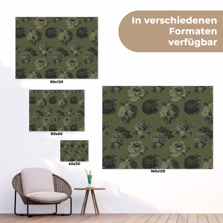 Klassiek - botanisch - olijfgroen - bloemen tuinposter los doek klein 239 -Xsfeer9_DE